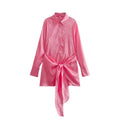 Autumn Women Clothing Surface Jacquard Waist Lace up Office Shirt