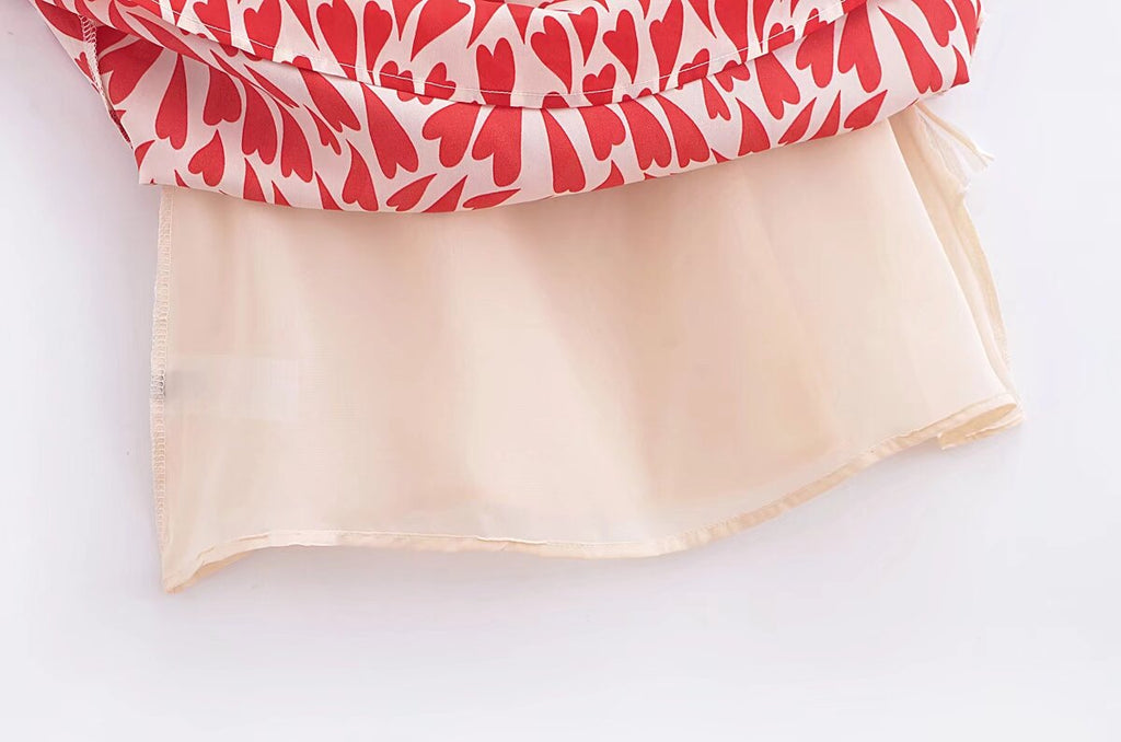 Summer Heart Shape Printed Figure Flattering Cinched Waist Lace-up Cami Dress Short Dress