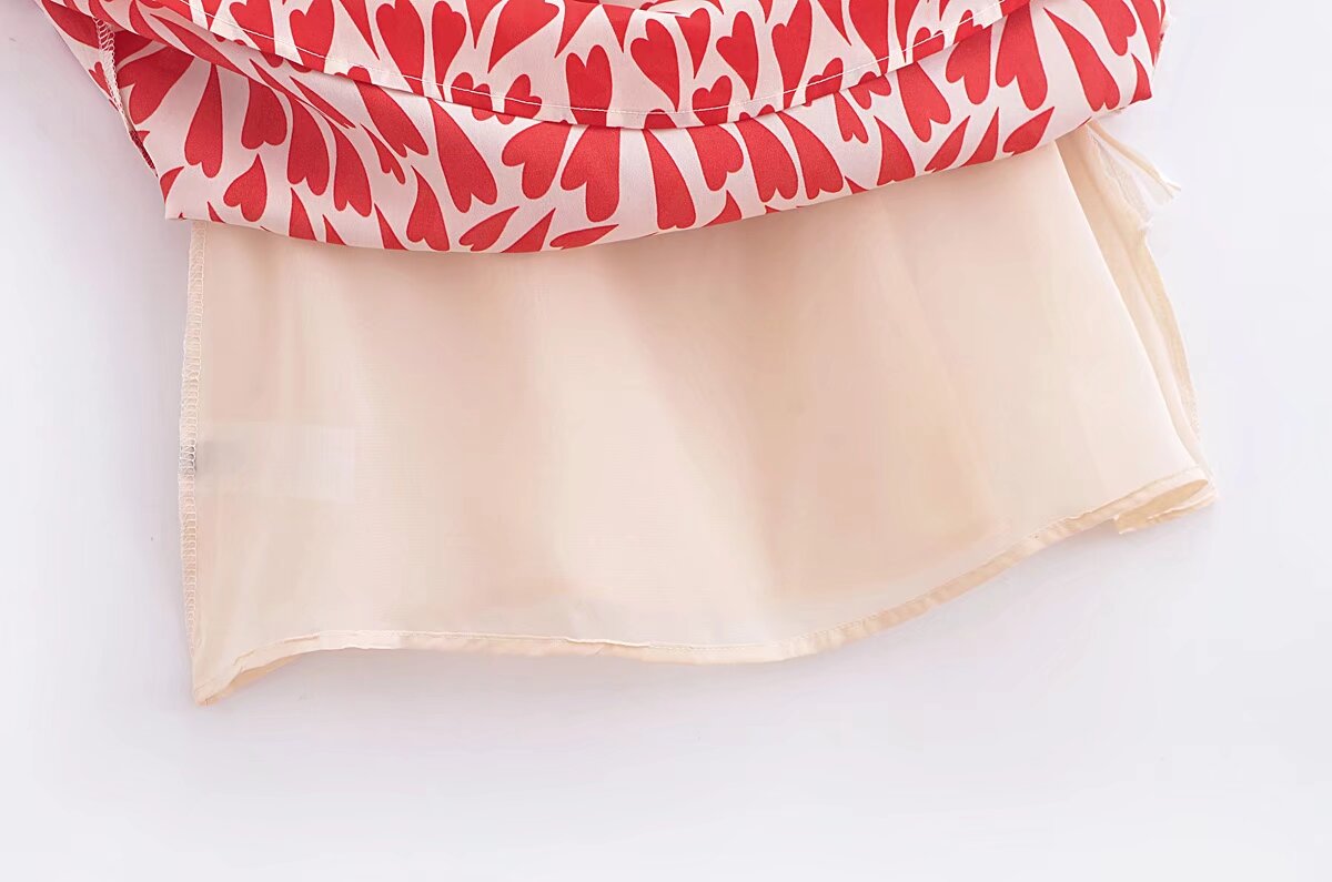 Summer Heart Shape Printed Figure Flattering Cinched Waist Lace-up Cami Dress Short Dress