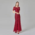 Summer Autumn Banquet Host Slim Mesh Sequ Evening Dress Fishtail Dress for Women