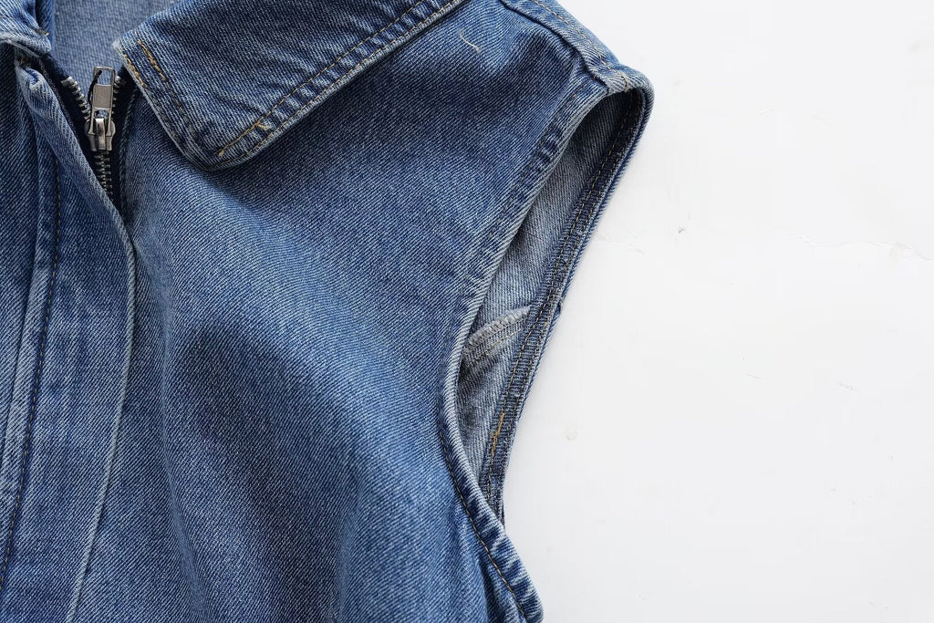 Women Summer Lapels Sleeveless Slim Fit Denim Dress Sexy Short Dress