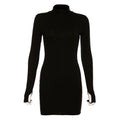 Fall Winter Women Long Sleeve Zipped round Neck Package Hip Slim Fit All Matching Dress
