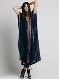 Women Summer Sleeveless Embroidered Ankle Length Cape Dress