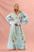 Women Vintage Dress With Bohemian Floral Embroidery
