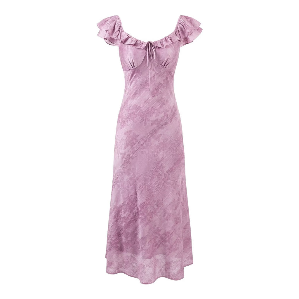 Summer Elegance Tie Dyed Jacquard Lotus Leaf Collar Slim Slimming Maxi Dress Women