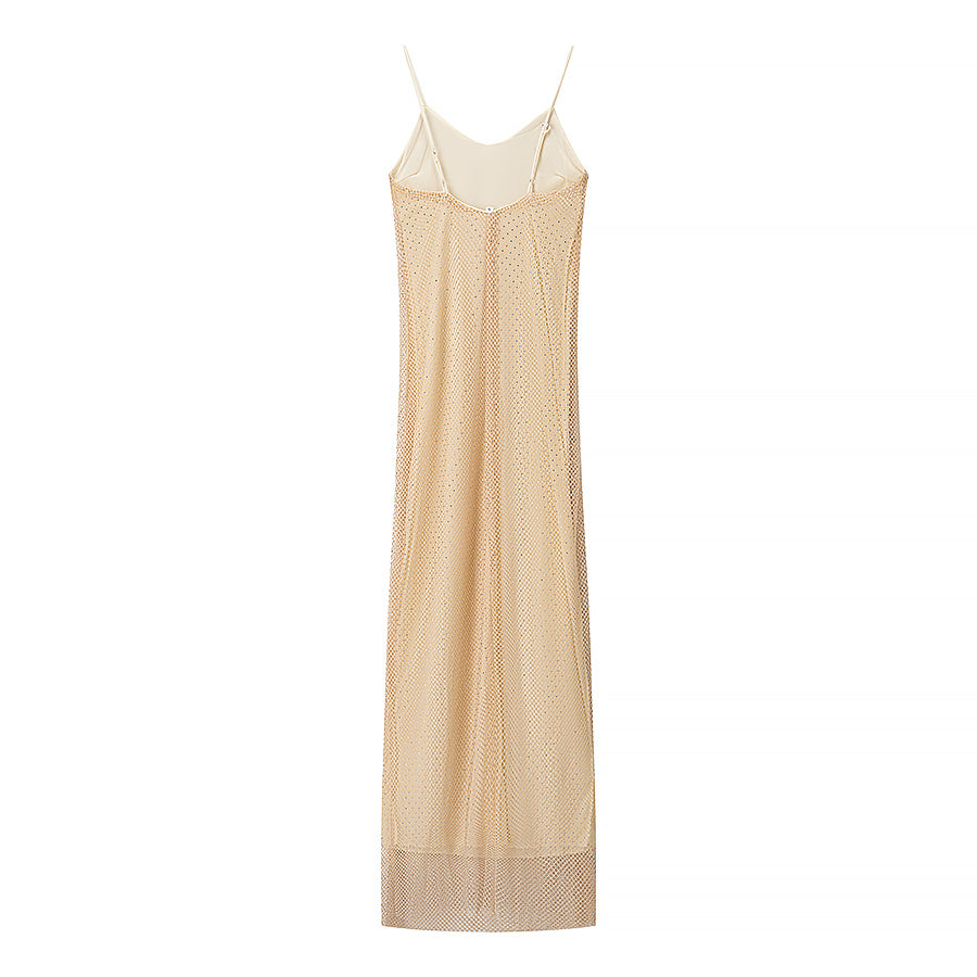 Women Clothing Bright Diamond Decoration Slim Slip Dress Sexy Feminine Dress
