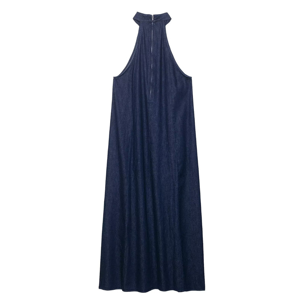 Autumn Casual Women Clothing Hanging Collar Denim Dress