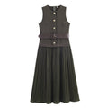 Women Clothing with Belt Stitching Midi Dress
