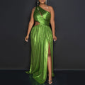 Women Clothing One Shoulder Evening Dress Sexy Slit Waist-Baring Dress