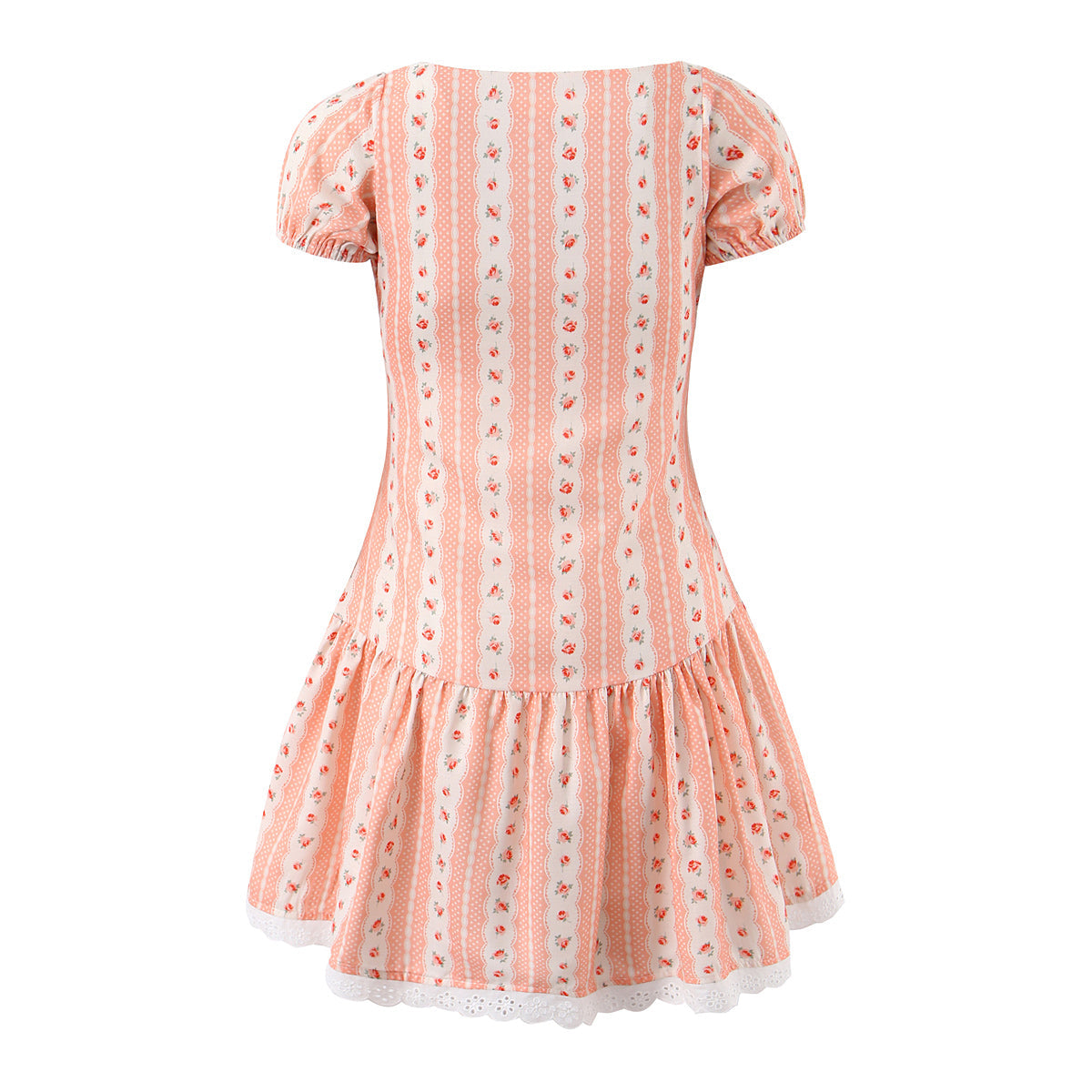 French Girlish Fresh Sweet Lace Strap Printing Slim Fit Short Dress