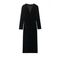Women Clothing Autumn Bright Beaded Velvet Midi Dress