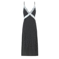 French Polka Dot Brace Maxi Dress Retro Sexy Slim V neck Lace Stitching Dress for Women Early Spring