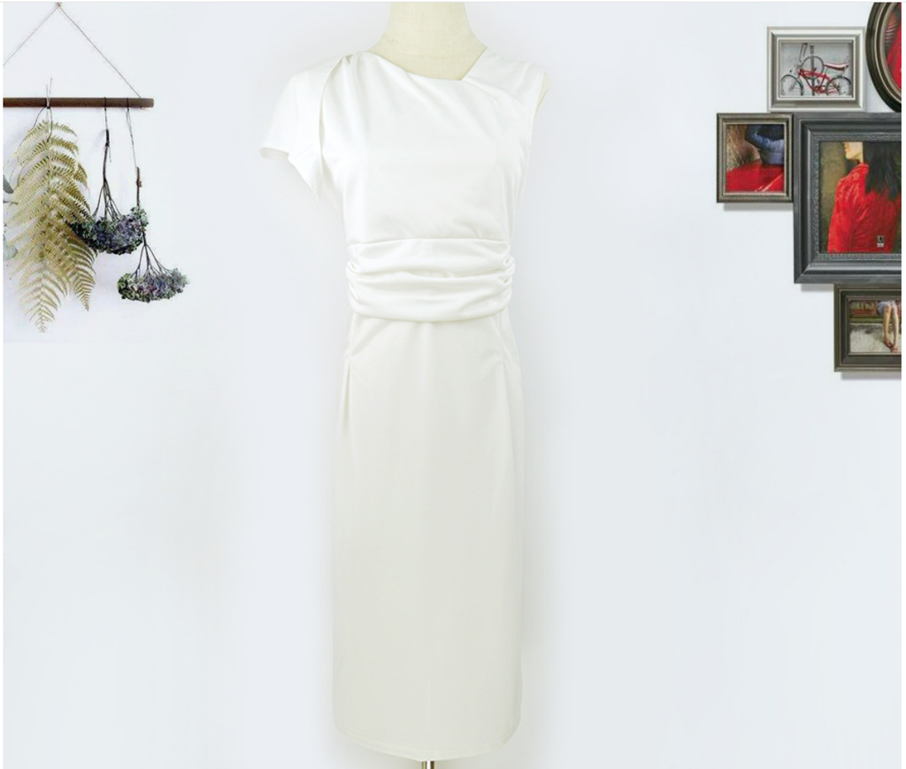 Ruffle Sleeve Pleated Slim Pencil Tight Dress Evening Dress