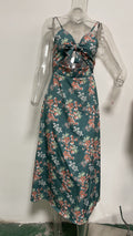 Sundress Spring Summer Small Maxi Floral Print Fresh Sweet Spaghetti-Strap Dress