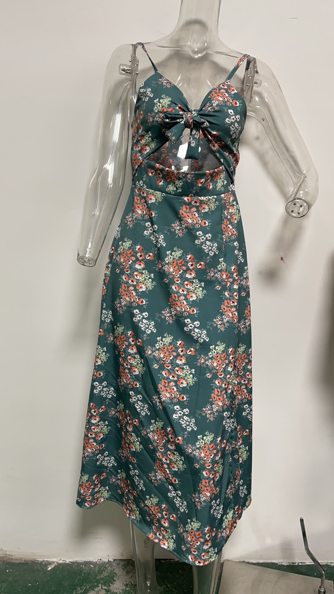 Sundress Spring Summer Small Maxi Floral Print Fresh Sweet Spaghetti-Strap Dress