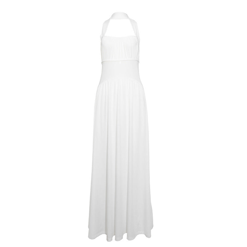 Halter Mesh Stitching Sexy Fashionable All Match High Waist Large Dress Maxi Dress