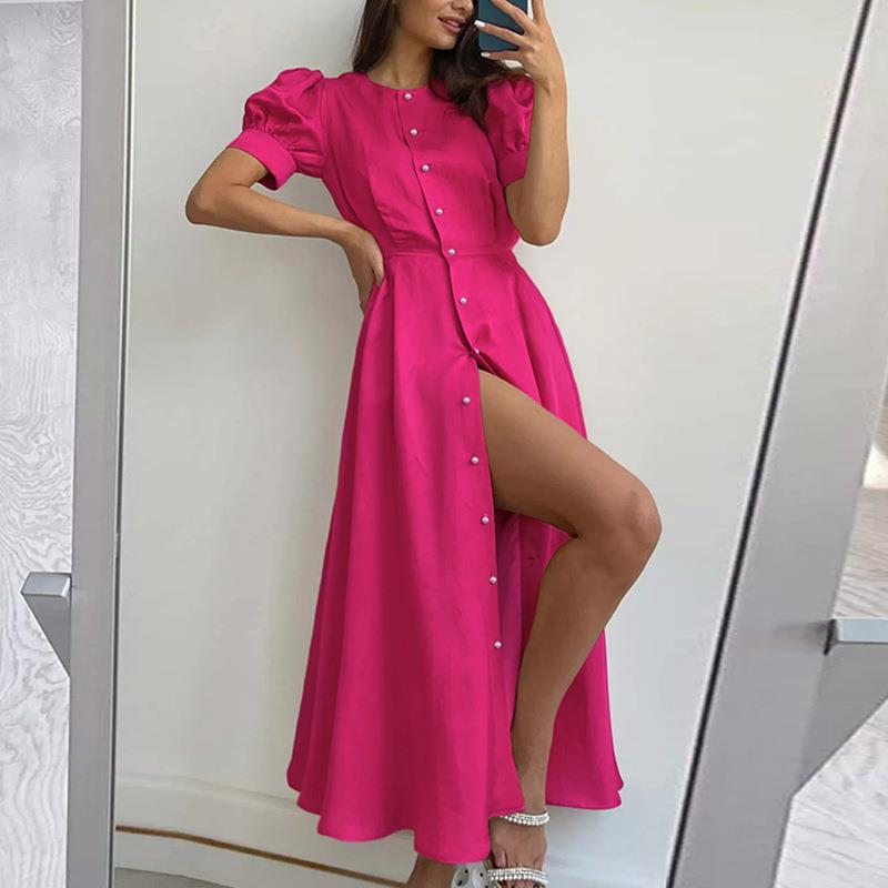 Summer Elegant Office High Waist Solid Color Maxi Dress Women Clothing