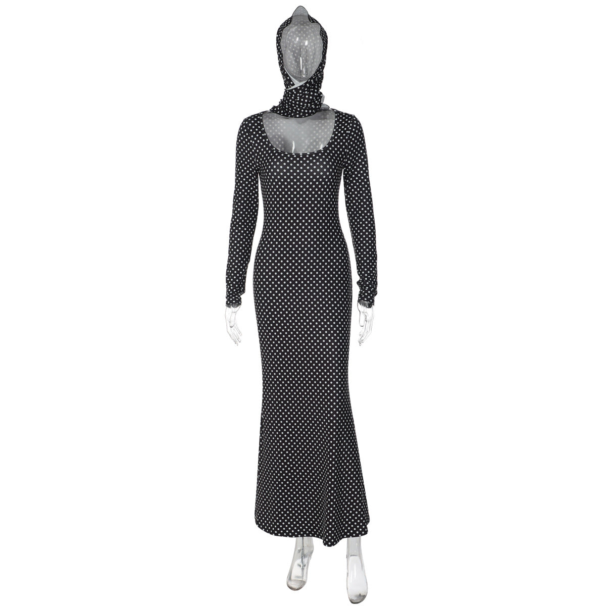 Women Clothing Autumn Winter Printed Elegant Slim Polka Dot Long Sleeve Dress