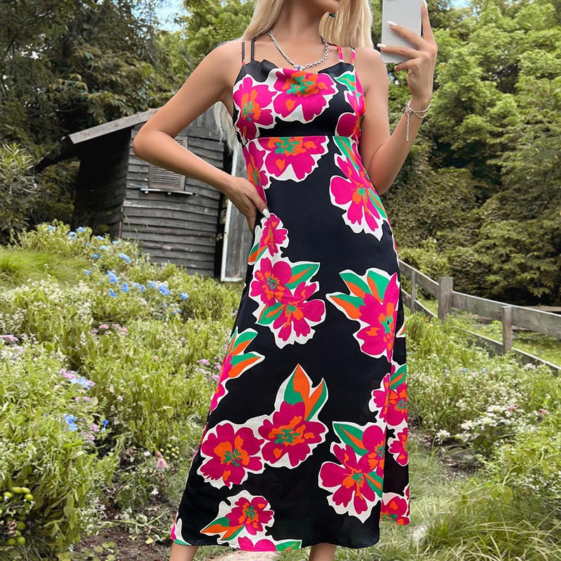 Summer Women Printed Mid Length Strap Dress
