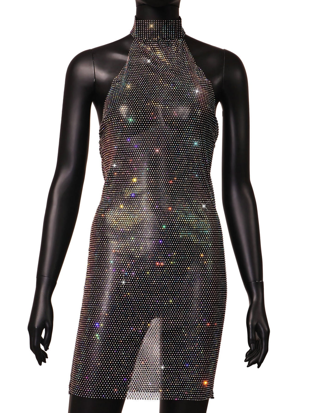 Summer Sexy Rhinestone Grid Turtleneck Dress Women