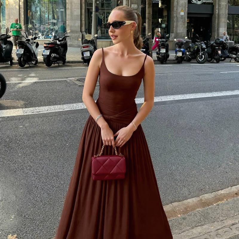 Cold Sling Dress Summer Waist Tight Slimming Elegant Maxi Dress Women