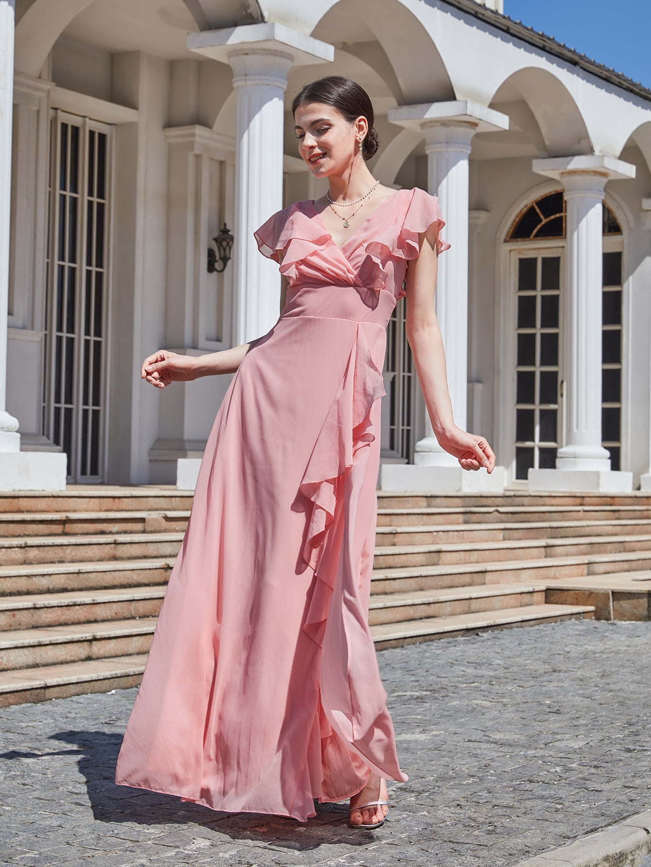 Autumn Winter Women Solid Color Slim Dress Bridesmaid Dress