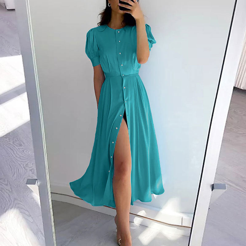 Summer Elegant Office High Waist Solid Color Maxi Dress Women Clothing