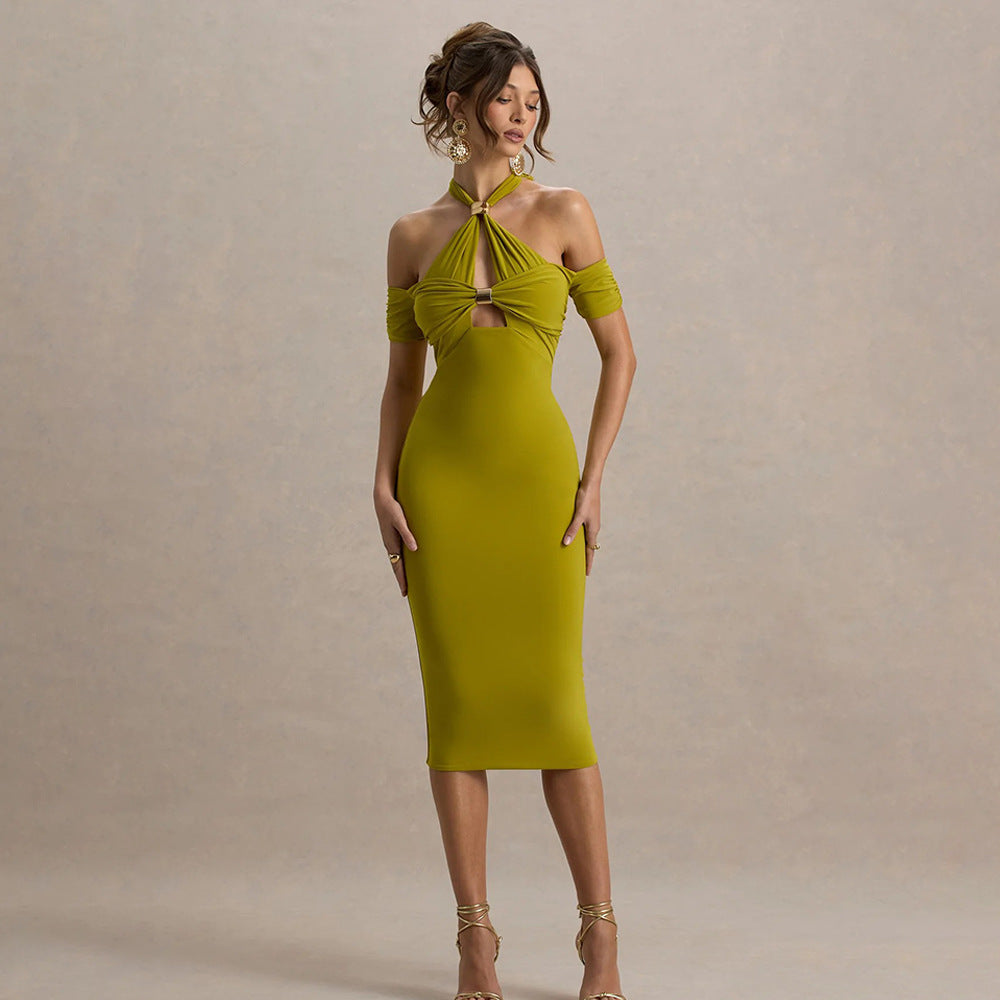 Summer Elegant Halter Slim Fit Dress Sexy Backless Sleeveless Sheath Dress Women