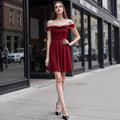 Christmas Dress Sexy Evening Dress Thin Glittering Bow off Shoulder Pleated Dress