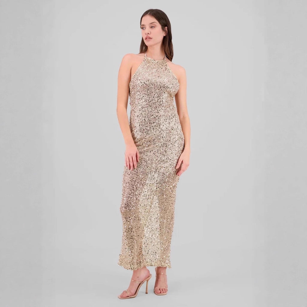 Popular Sexy Backless Slit Sequined Hip Wrapped Elegant Slim Fit Cocktail Evening Dress
