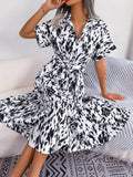 Summer Casual Loose Leopard Print Lace Up Dress Women Clothing