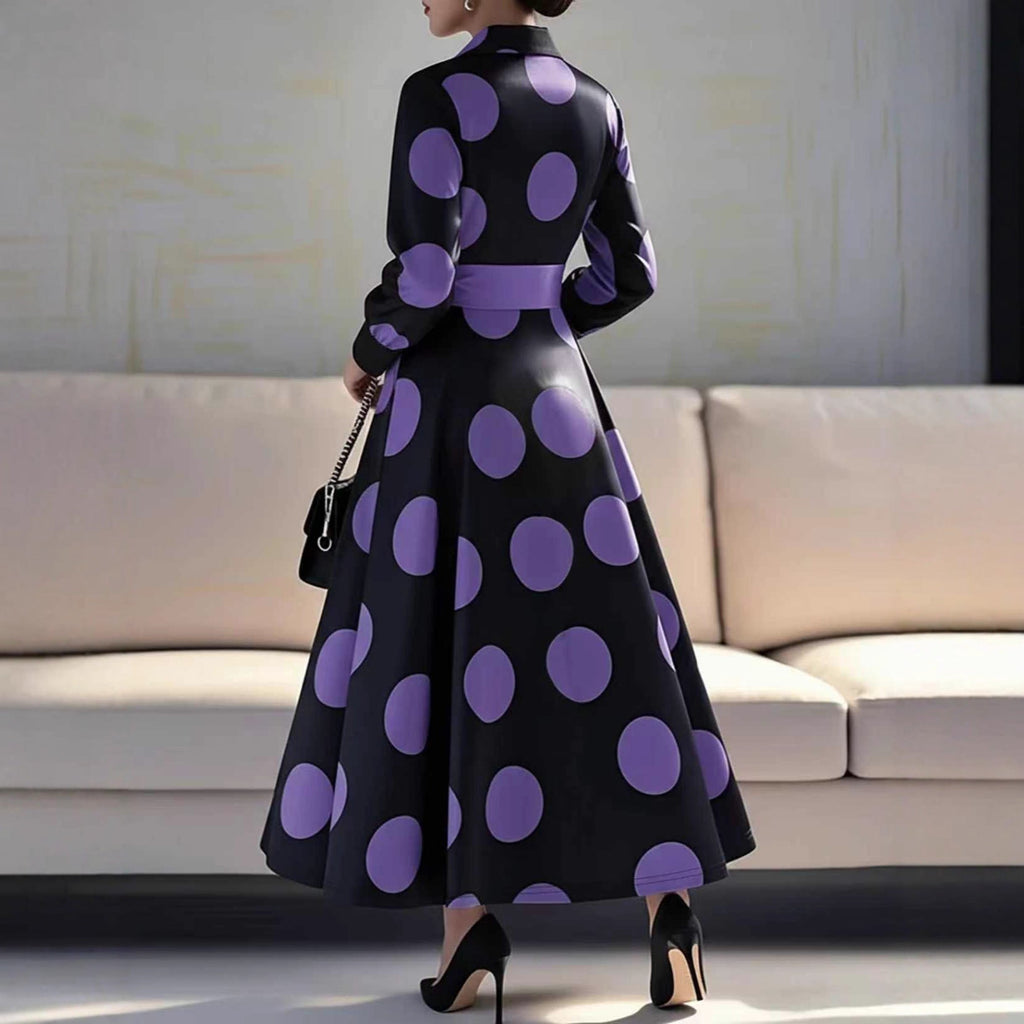 Women Clothing V neck Elegant Printed Waist Dignified Dress