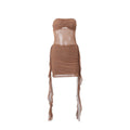 Autumn Sexy Starry Rhinestone Tube Top Ribbon Mesh See through Dress Women
