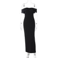 Women Clothing Summer off the Shoulder Gown Back Slit Slim Fit Maxi Dress