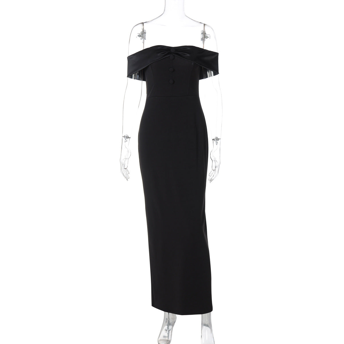 Women Clothing Summer off the Shoulder Gown Back Slit Slim Fit Maxi Dress
