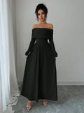 Off Shoulder Dress Women French Tea Break High Sense Cinched Slimming Maxi Dress
