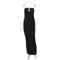 Women Clothing Autumn Winter Sexy V neck Back Slim Pleated Solid Color Dress