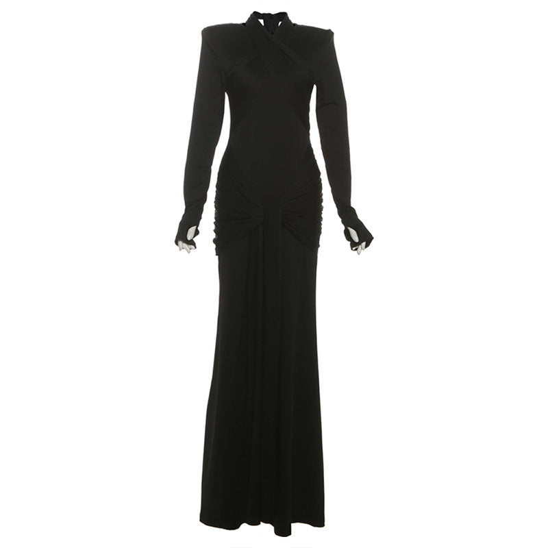 Autumn Sexy Slim Fit Streamer Long Sleeve Dress Solid Color Hip Dress Women Clothing