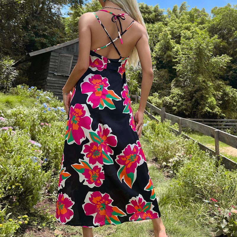 Summer Women Printed Mid Length Strap Dress