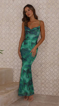 Spring Summer Square Cut Collar Slimming Printed Backless Camisole Dress