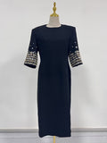 Crew Neck Sequined Short Sleeved Dress Spring High Grade Waist Slimming Beautiful Dress Women