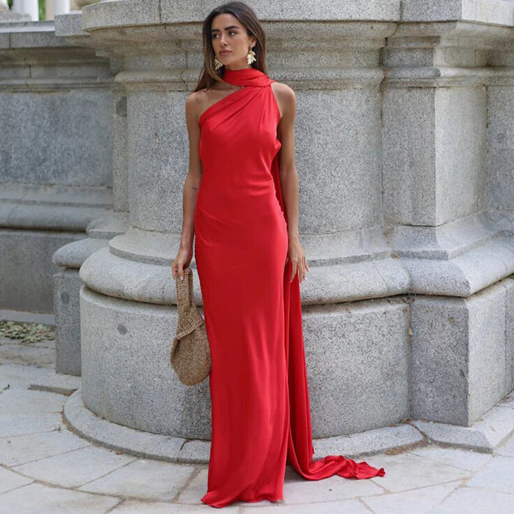 Elegant Women Ribbon Dress Fashionable Sexy Backless Slim Dress