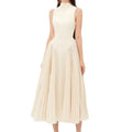 Summer Stand Collar Elegant Slightly Mature Dress Design Pleated Patchwork Waist Slimming Slimming Dress Long Dress