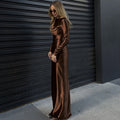Autumn Winter Slim Waist Pullover Solid Color Maxi Dress Split Dress Women Clothing