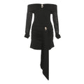 Fall Women Clothing Sexy Sexy Sheath Semi See through off Shoulder Backless Metal Decorative Dress Women