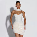 Women Clothing Autumn Winter Sexy Halter Ribbon Asymmetric Pleated Draped Mini Dress