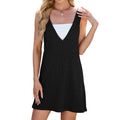 Spring Summer Solid Color V neck Square Collar Reverse Loose Dress