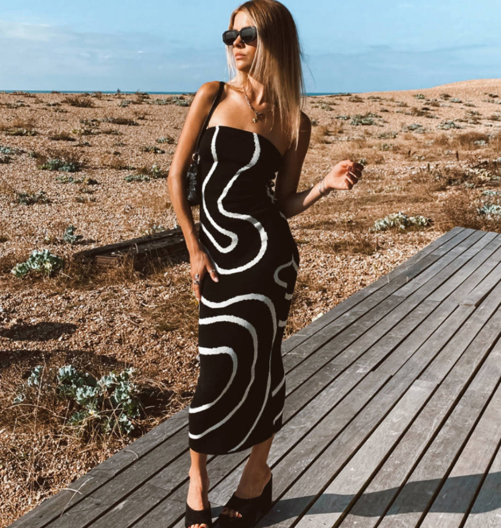 Sexy Wave Striped Tube Top Tight Beach Bohemian Casual Slimming Dehaired Angora Knitted Hip Dress