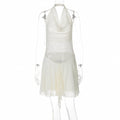 Women Clothing Summer Sexy Sexy Lace See through Halter Backless Dress
