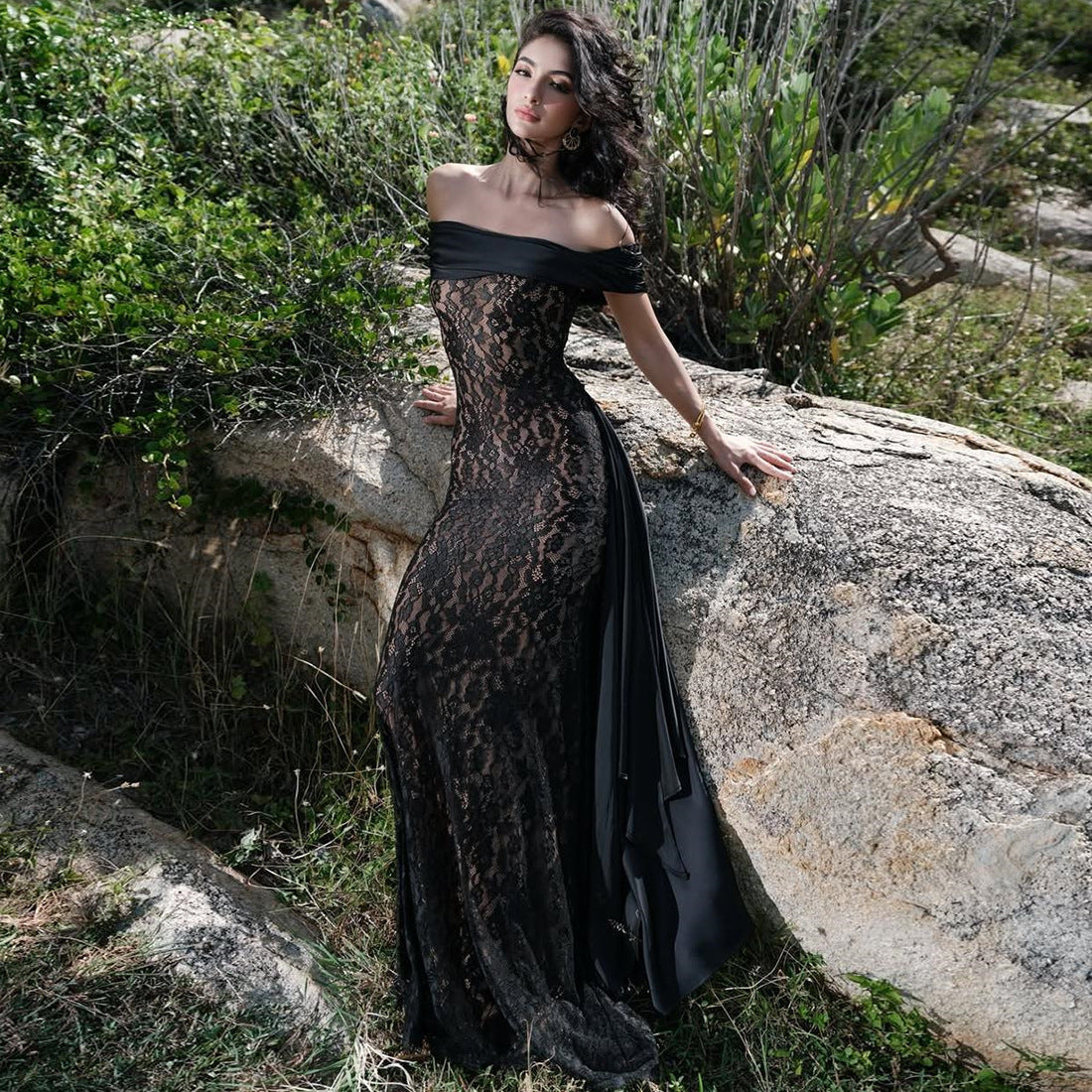 Autumn Sexy Lace Cutout Slim Fitting Patchwork Sheath Slim Fit Dress